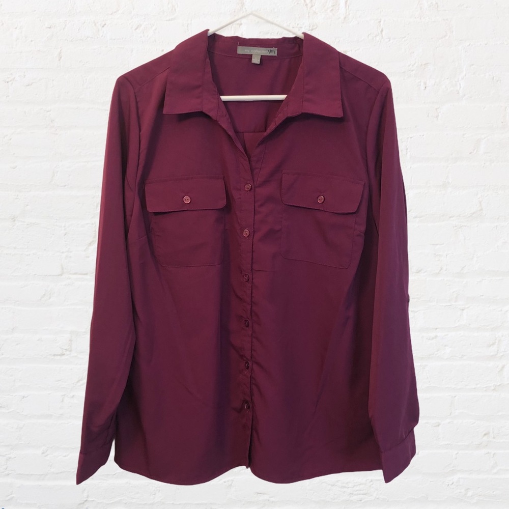 NY collection long sleeve button down shirt size L M-123